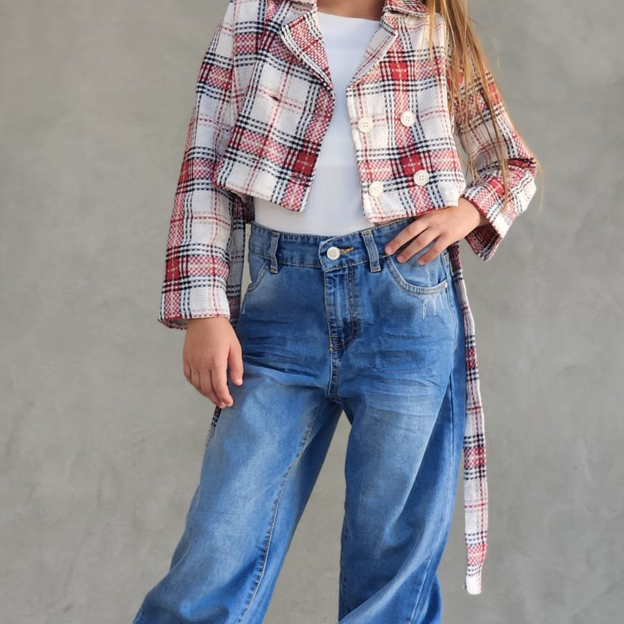 ג'קט משובץ כולל חגורה