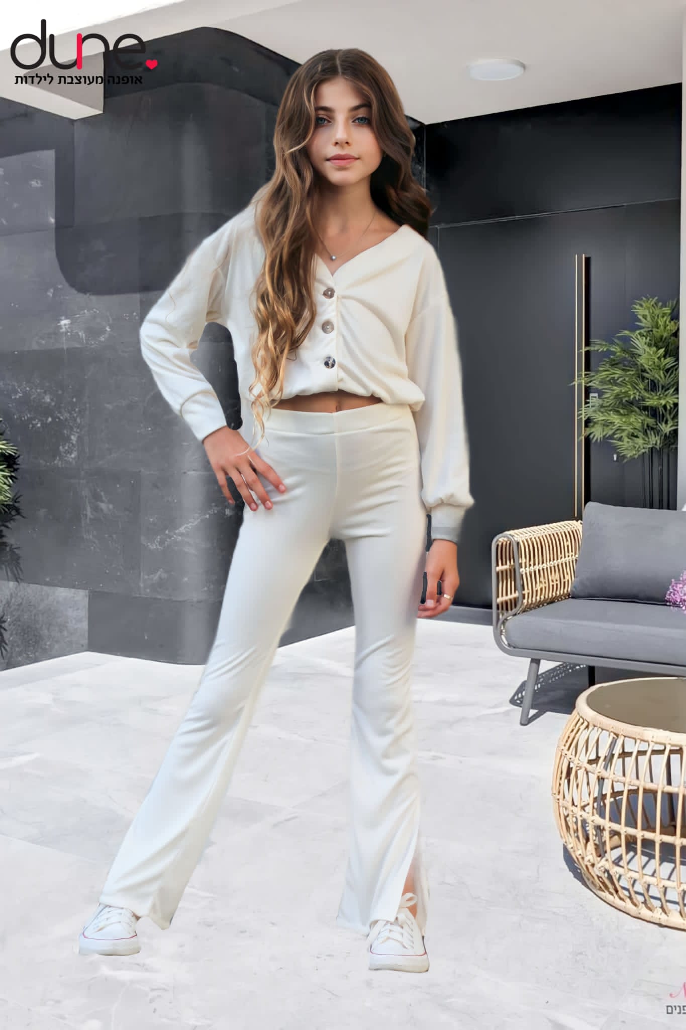 חליפת סריג מכנס שסע רגל ועליונית