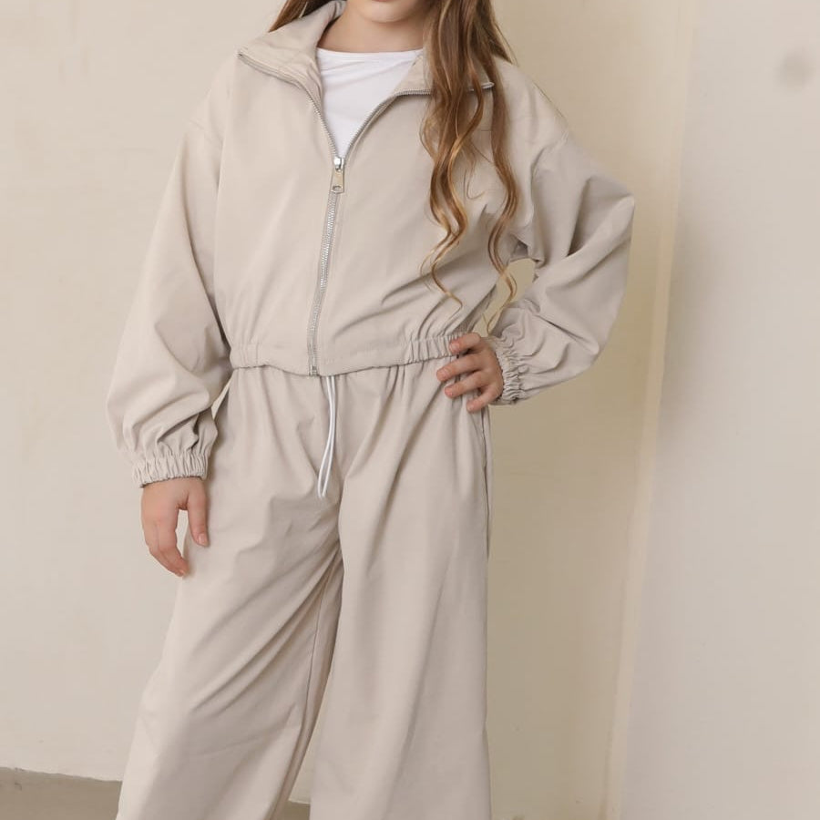 סט מכנס היפהופ וג'קט רוכסן מלא עם גופייה