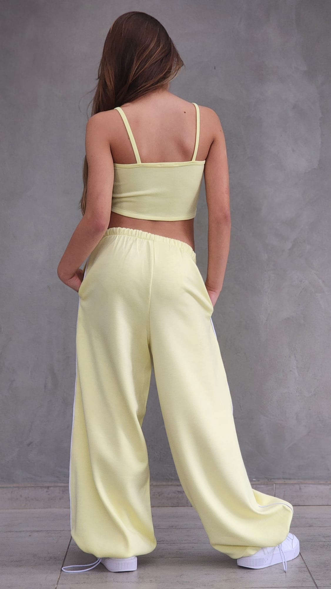 סט היפ הופ מכנס חולצה וגופייה ספורטיבי לבנות צהוב