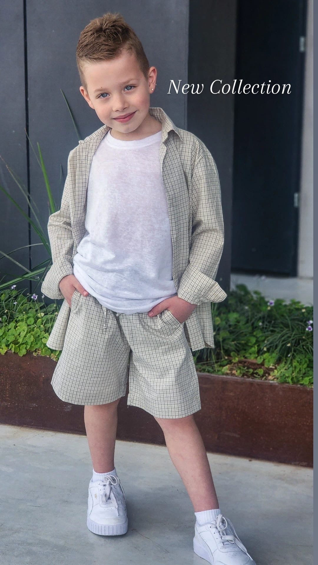 סט בנים ברמודה חולצה מכופתרת וטישרט