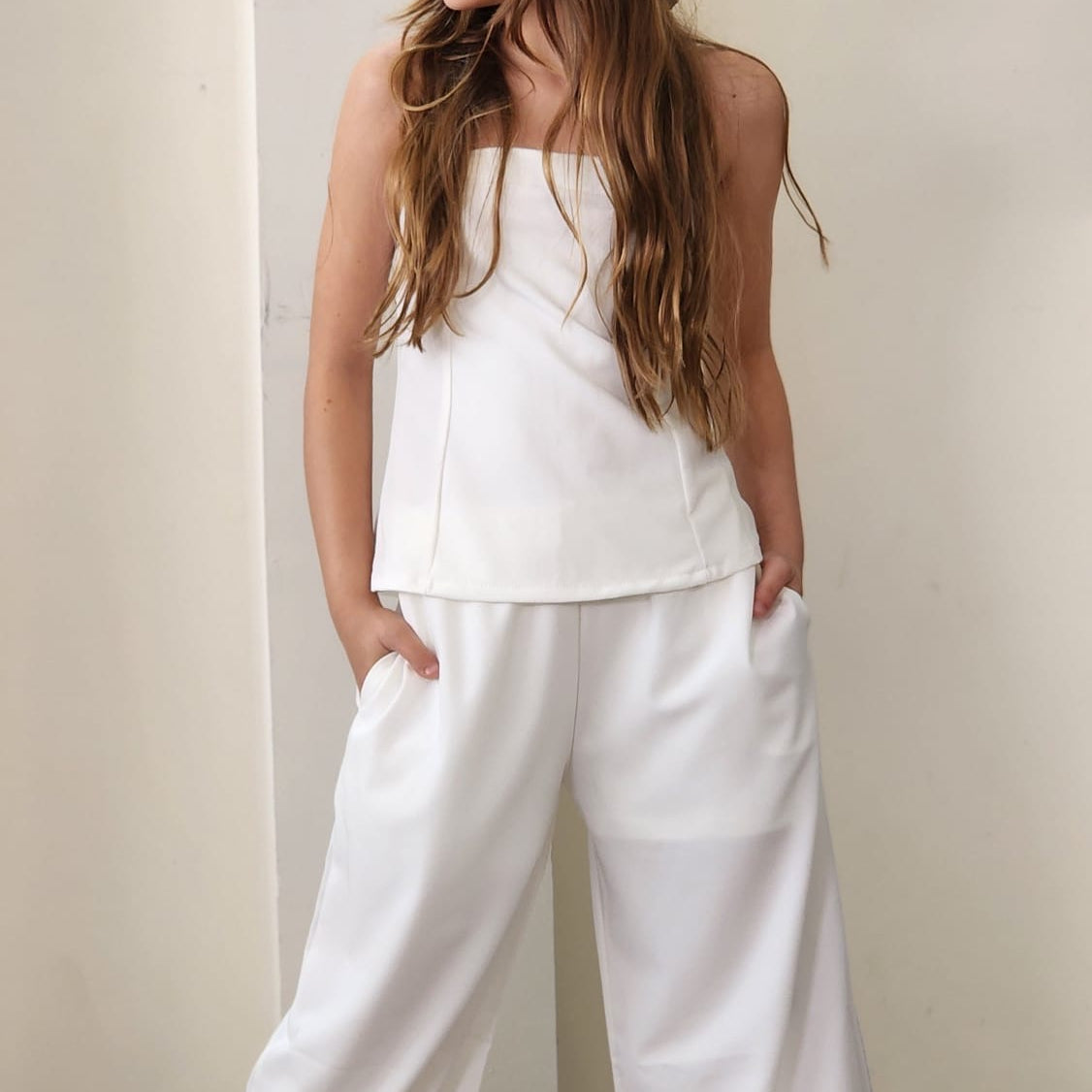 סט מכנס רחב ומחוך רוכסן גב