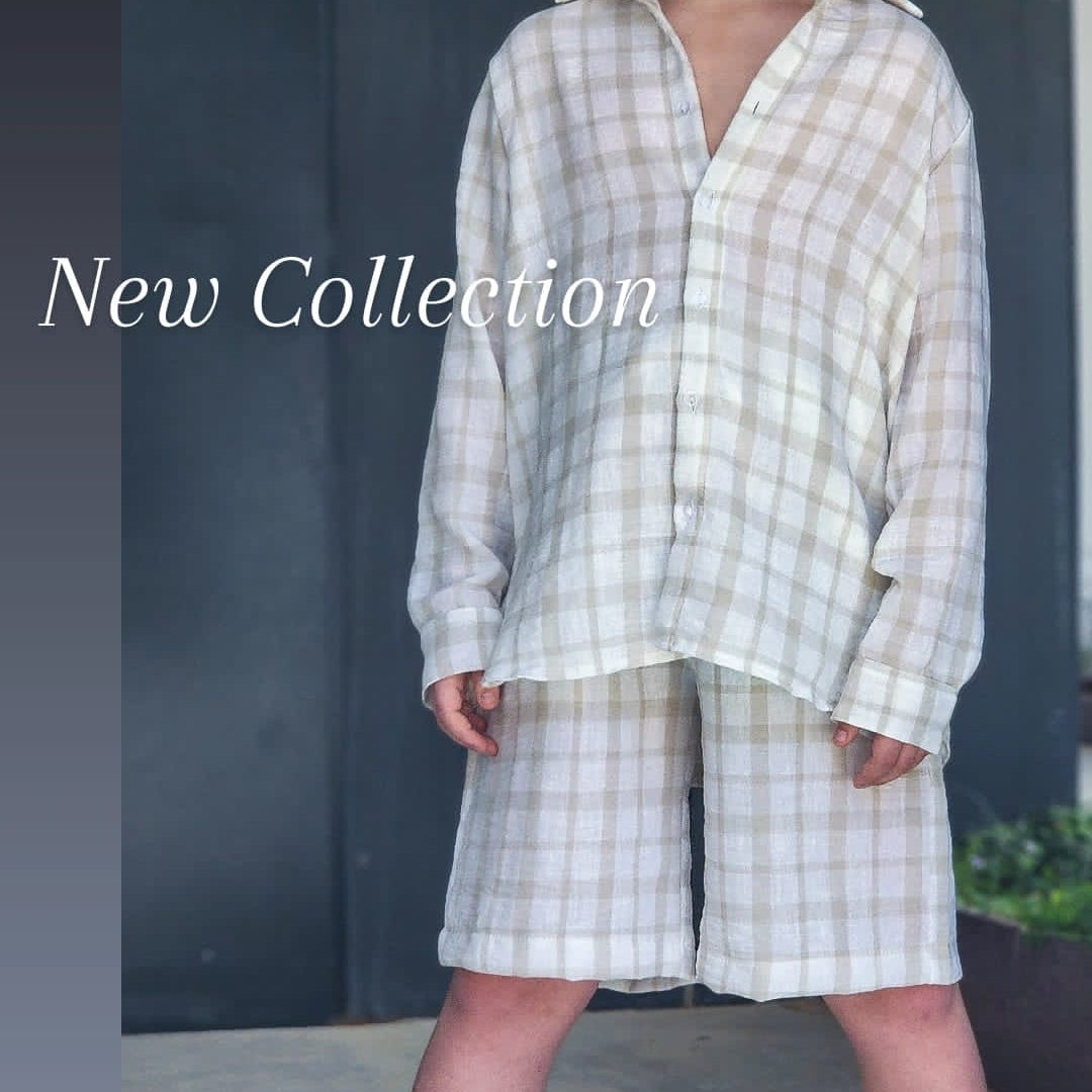 סט ברמודה משבצות לבנים וחולצה מכופתרת