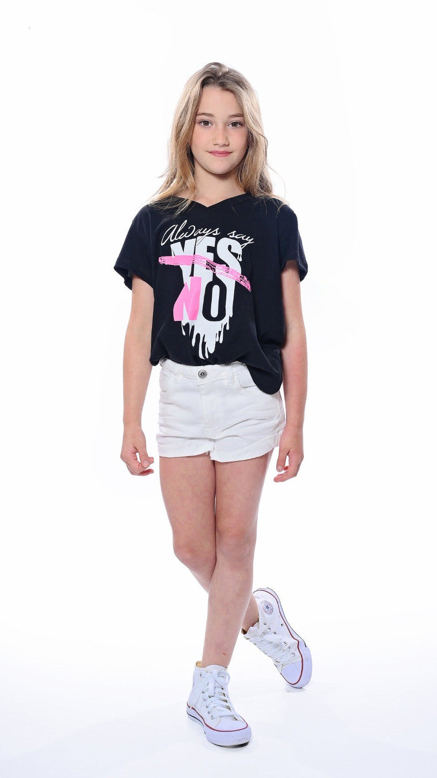 מכנס קצר לבן לילדה שורט סטון ווש צביעה