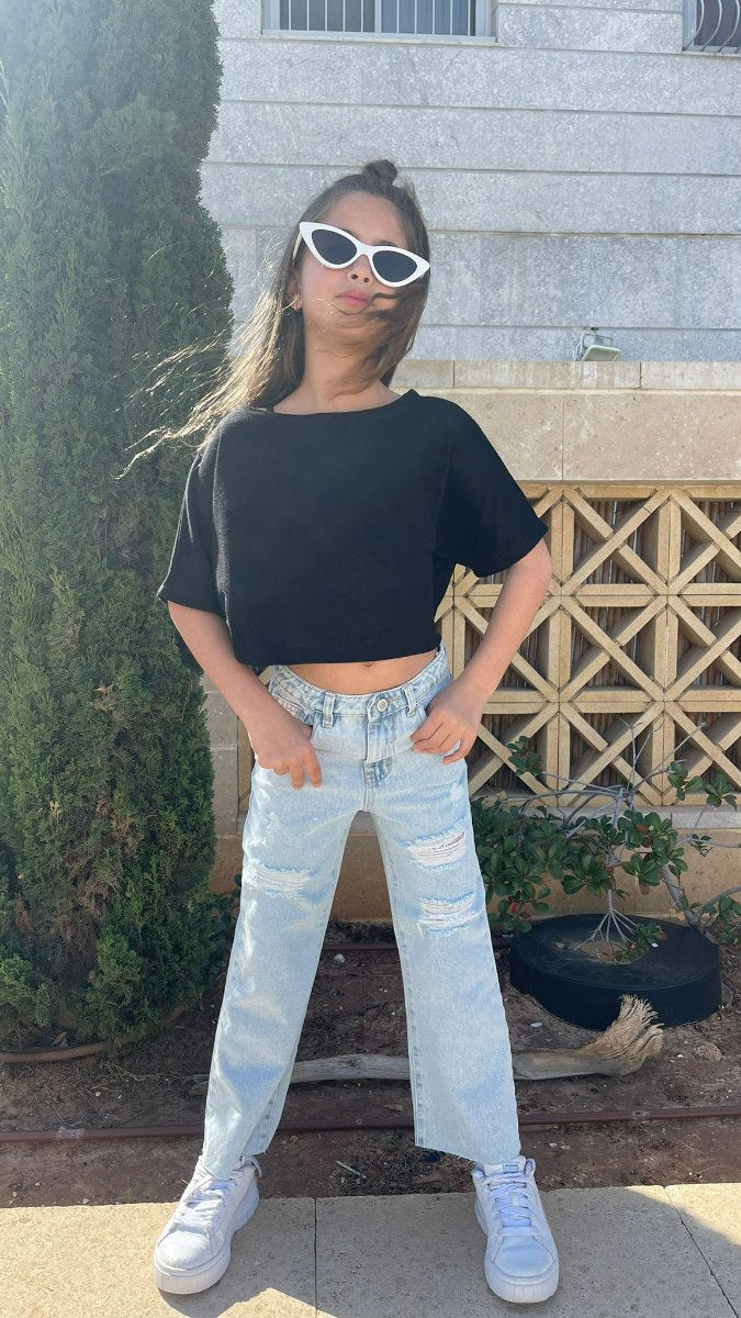 חולצה לילדה צווארון ניקי + גוזייה