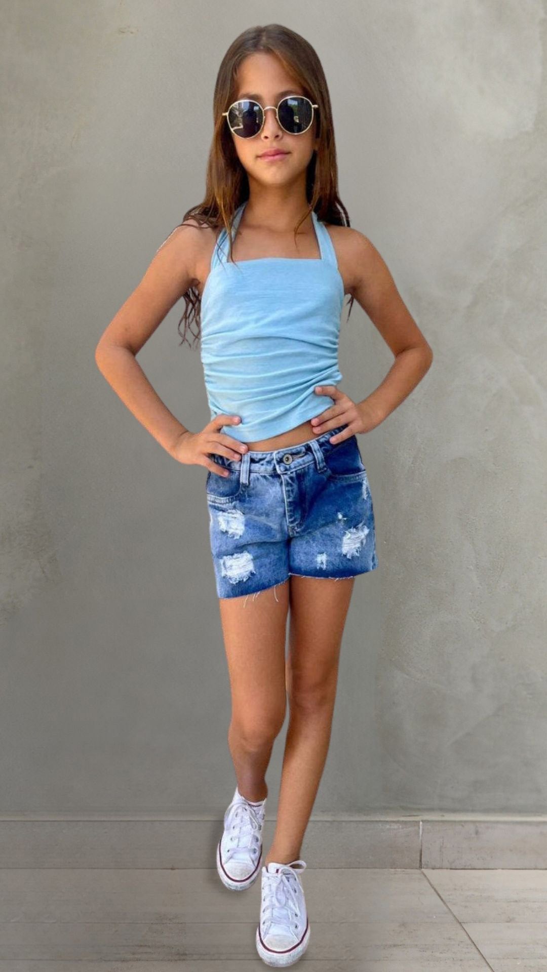 מכנס לילדה שורט ג'ינס קרעים קצר