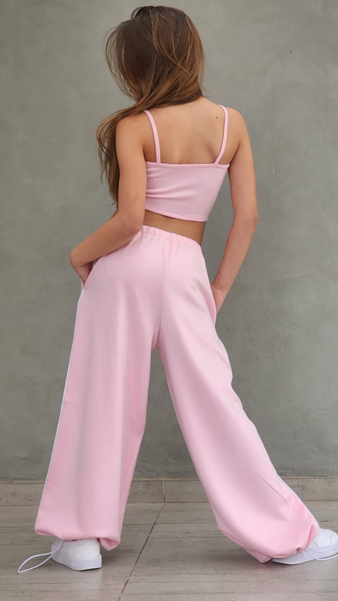 חליפת היפ הופ מכנס חולצה וגופייה לבנות וורוד