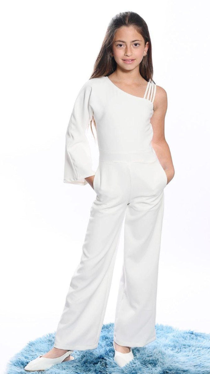 אוברול אלגנט לבן לילדה כתף אחת