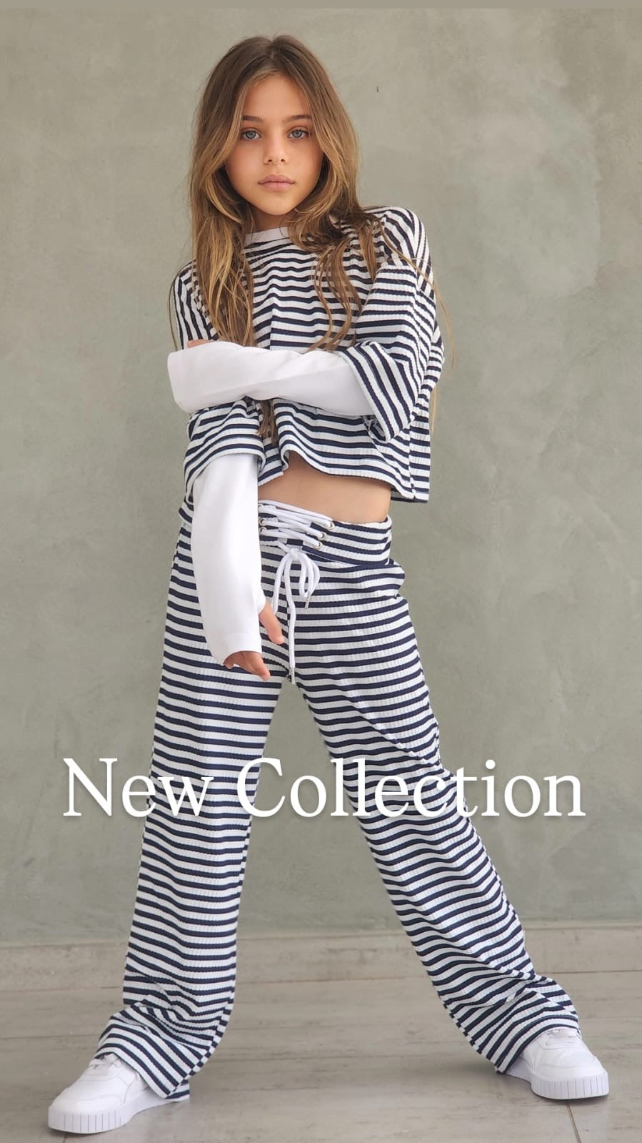 חליפת סריג פסים מכנס וחולצת שרוול כפפה