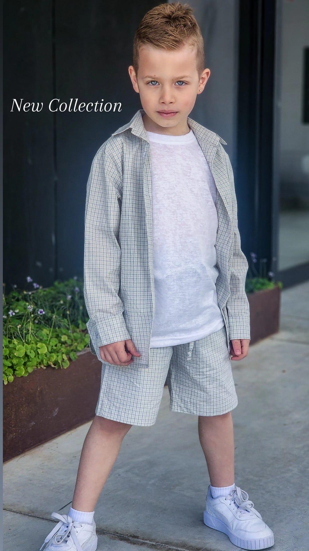 סט בנים ברמודה חולצה מכופתרת וטישרט