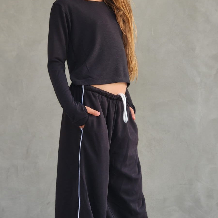 מכנס היפ הופ פרנצ'טרי ארוך עם פספול צד