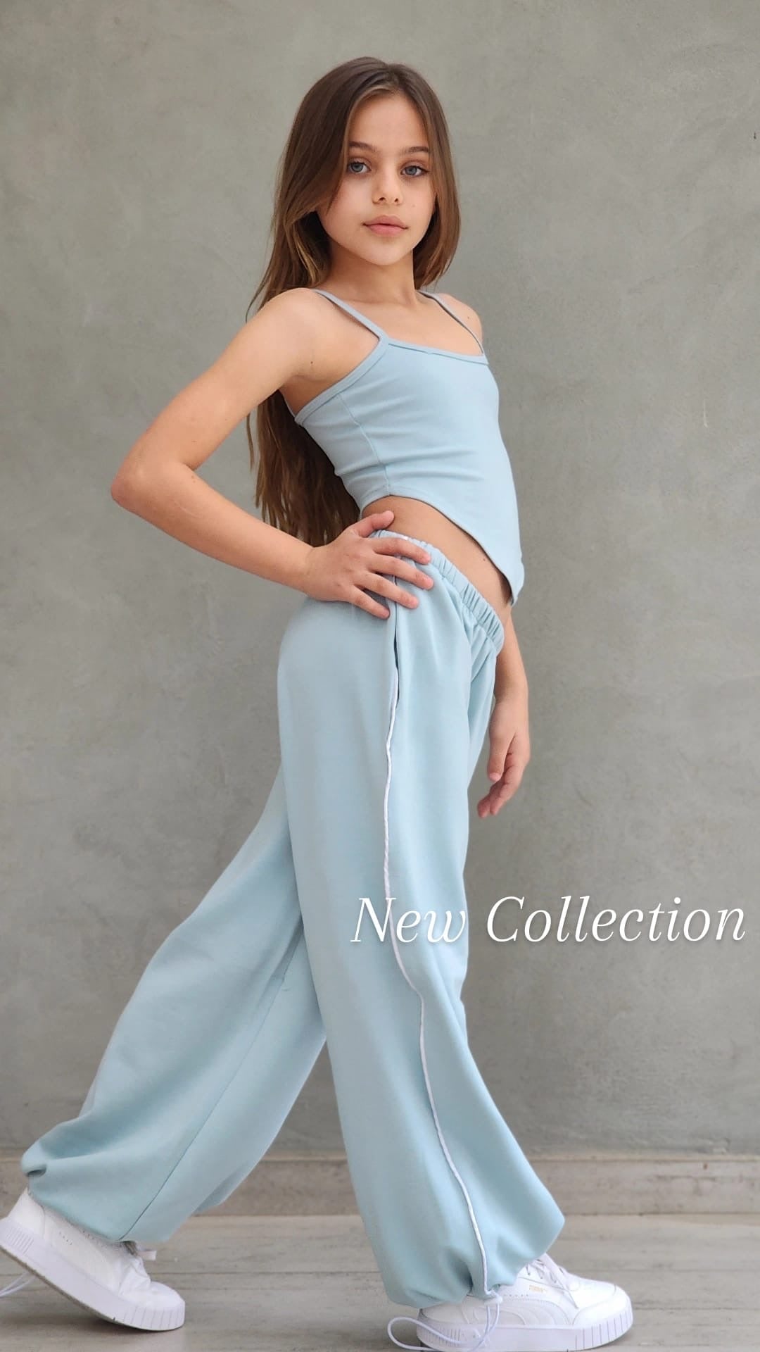 חליפת היפ הופ מכנס חולצה וגופייה לבנות מנטה