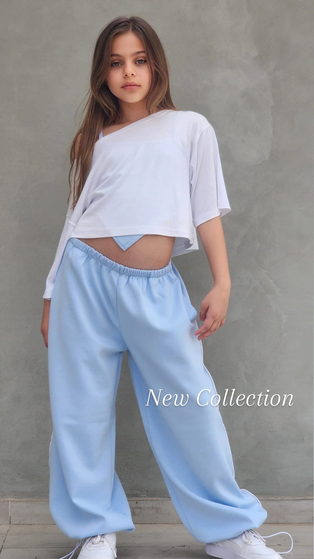 סט היפ הופ מכנס חולצה וגופייה ספורטיבי לבנות תכלת
