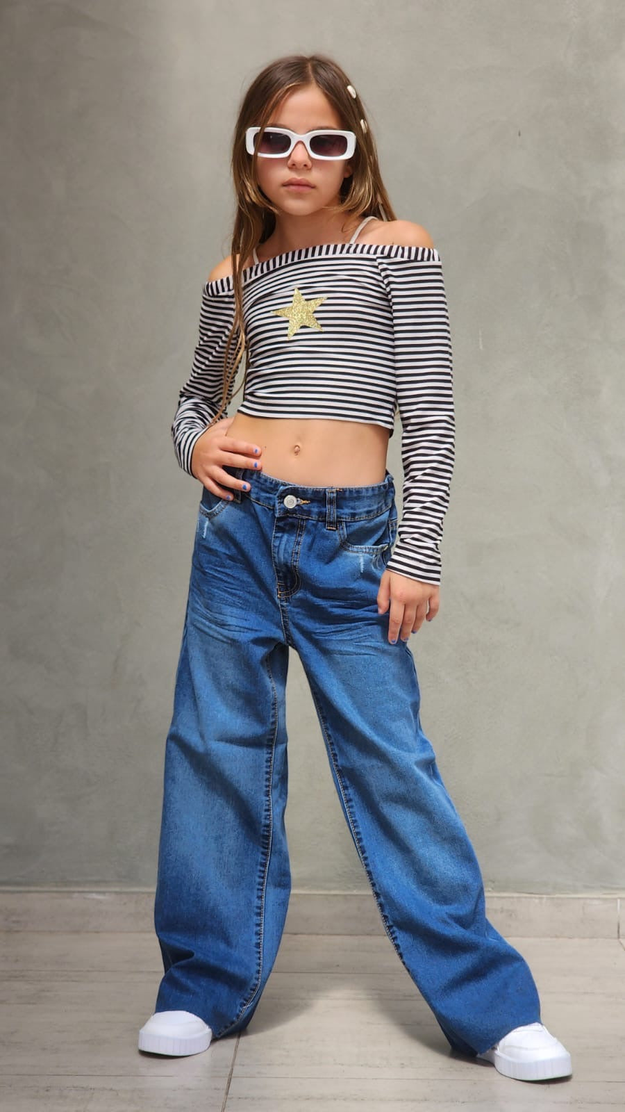 חולצת בטן לילדה פסים כוכב