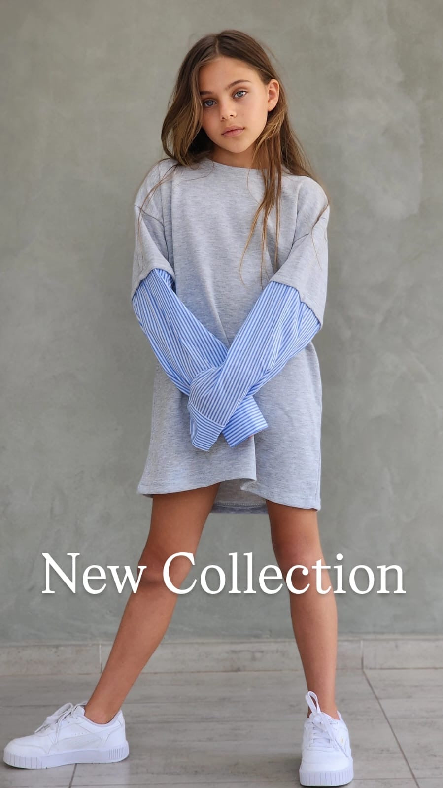 שמלת פרנצ'טרי שילוב שרוול פסים