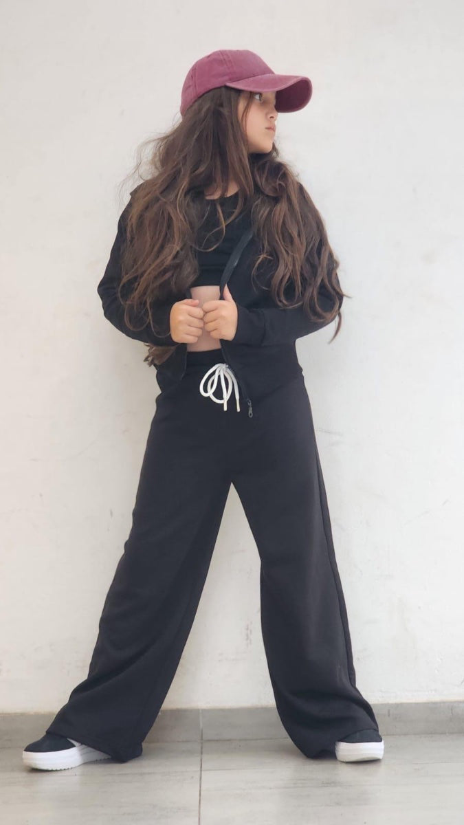 סט פרנצ׳טרי מכנס רחב וג׳קט רוכסן