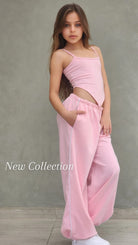 סט היפ הופ מכנס חולצה וגופייה ספורטיבי  לבנות וורוד