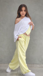 סט היפ הופ מכנס חולצה וגופייה ספורטיבי  לבנות צהוב