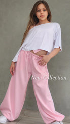 מכנסי היפ הופ לילדות חולצה וגופייה ספורטיבי לבנות וורוד לבן