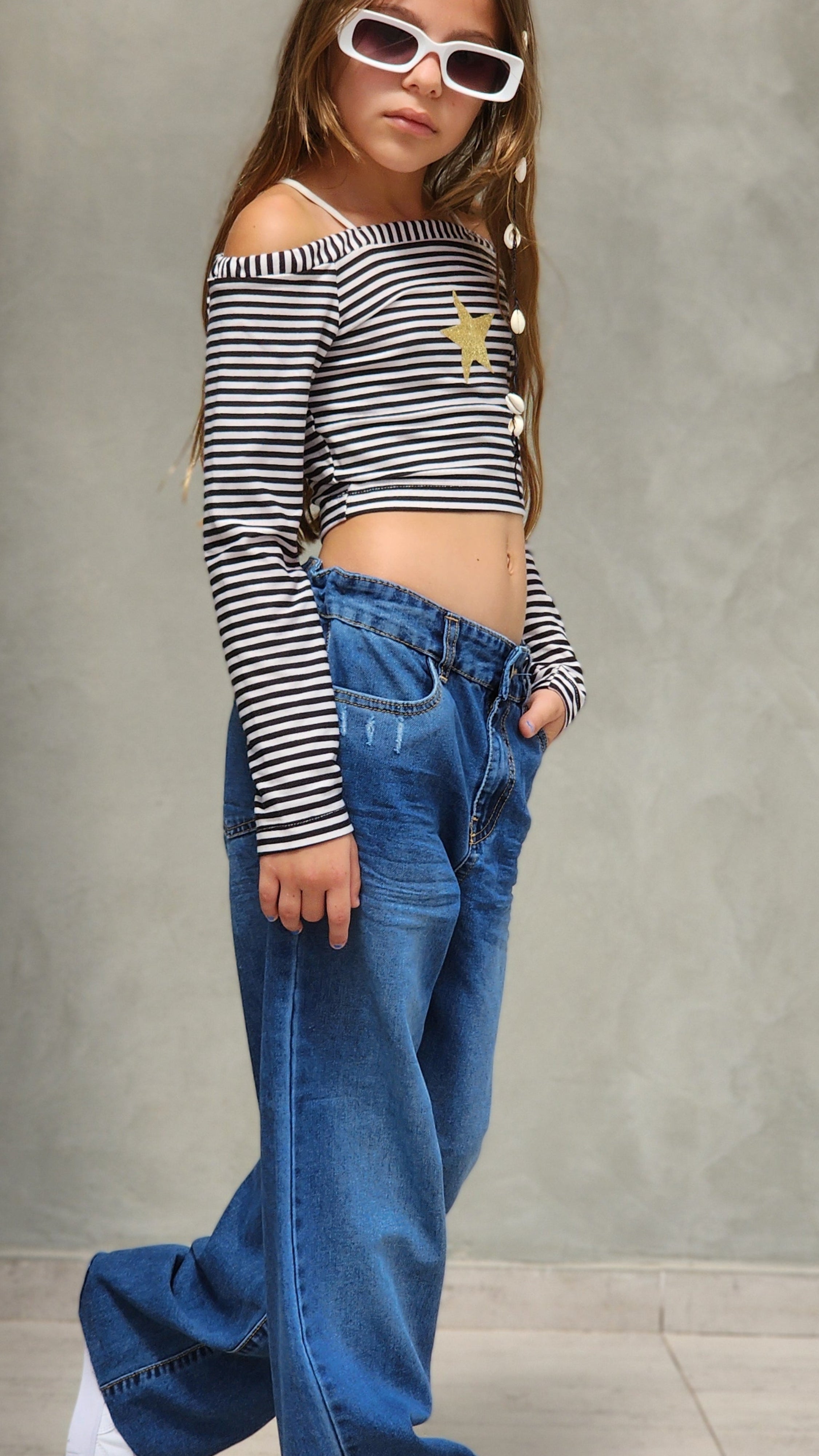 חולצת בטן לילדה פסים כוכב