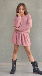 חצאית בלון וחולצה רחבה סריג שערות רך