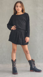 חצאית בלון וחולצה רחבה סריג שערות רך