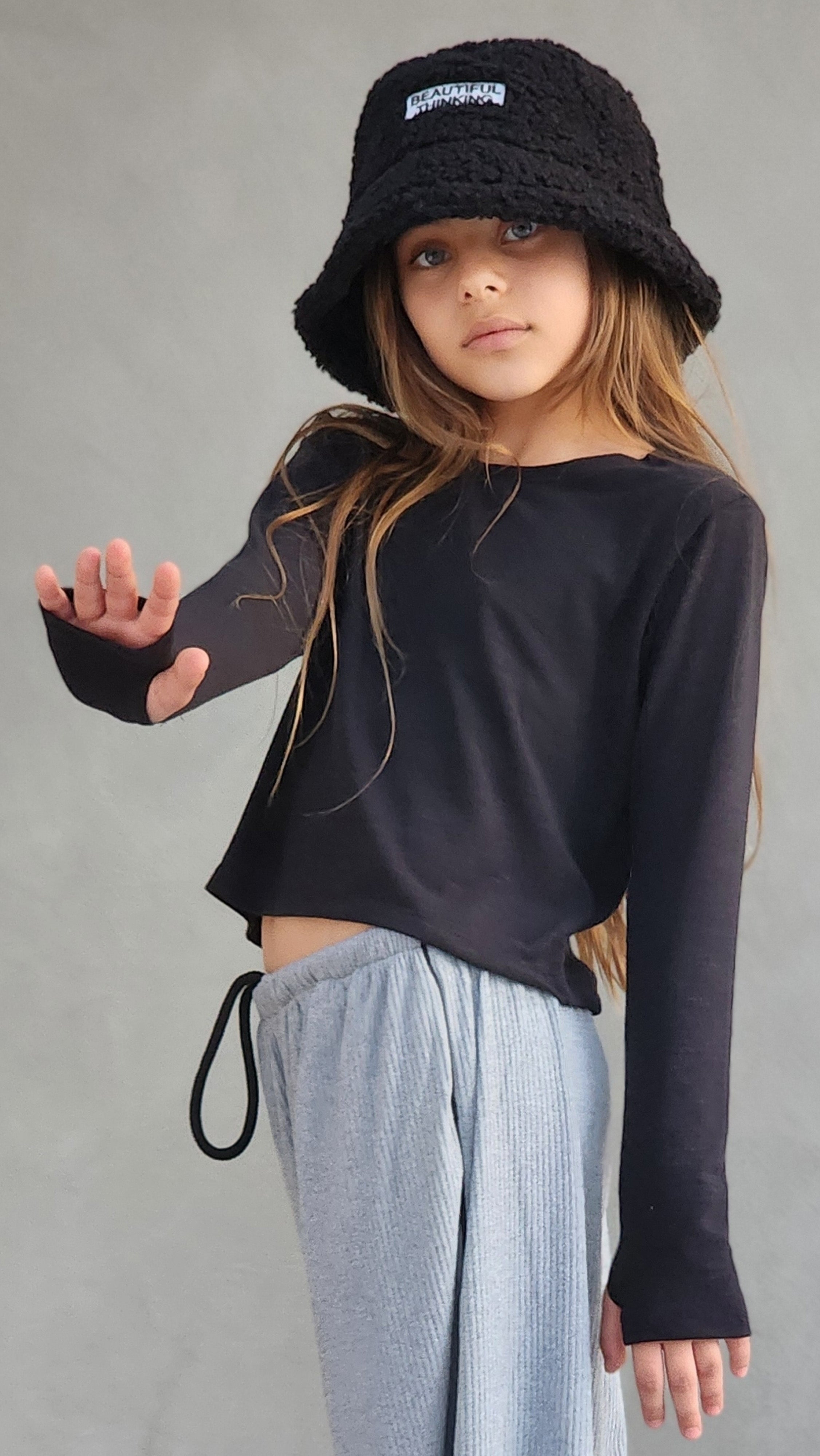 חולצה ארוכה שרוול כפפה לילדות