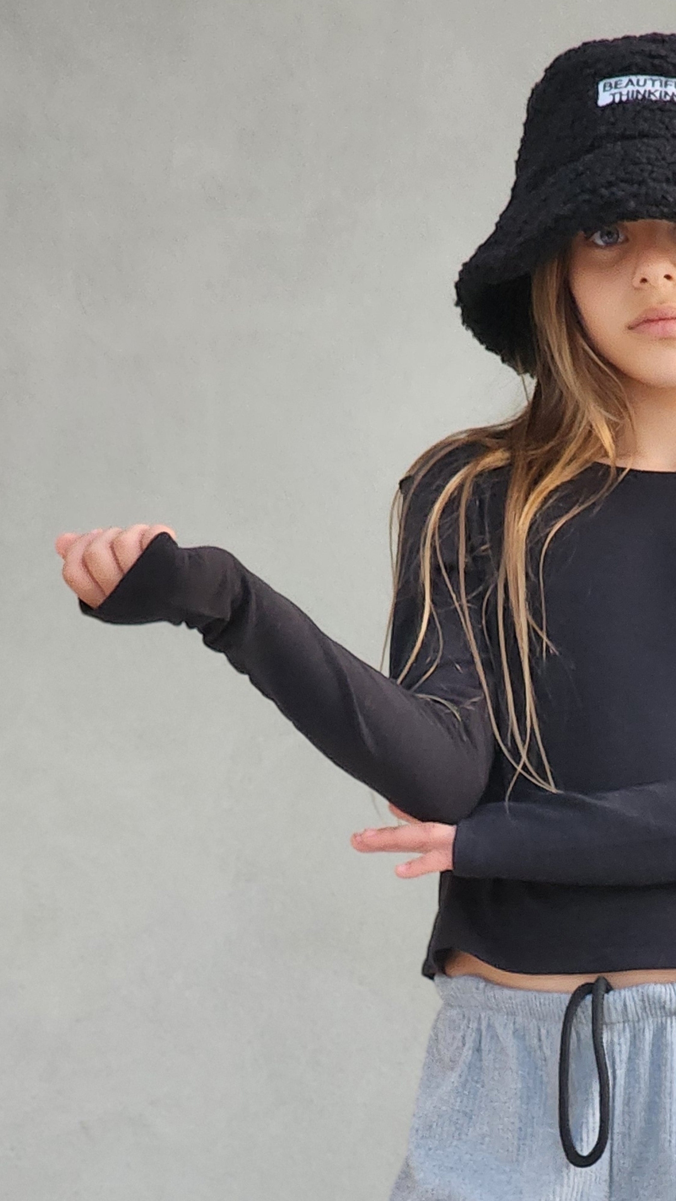 חולצה ארוכה שרוול כפפה לילדות