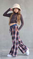 מכנס משובץ חולצה שרוול ארוך לילדות