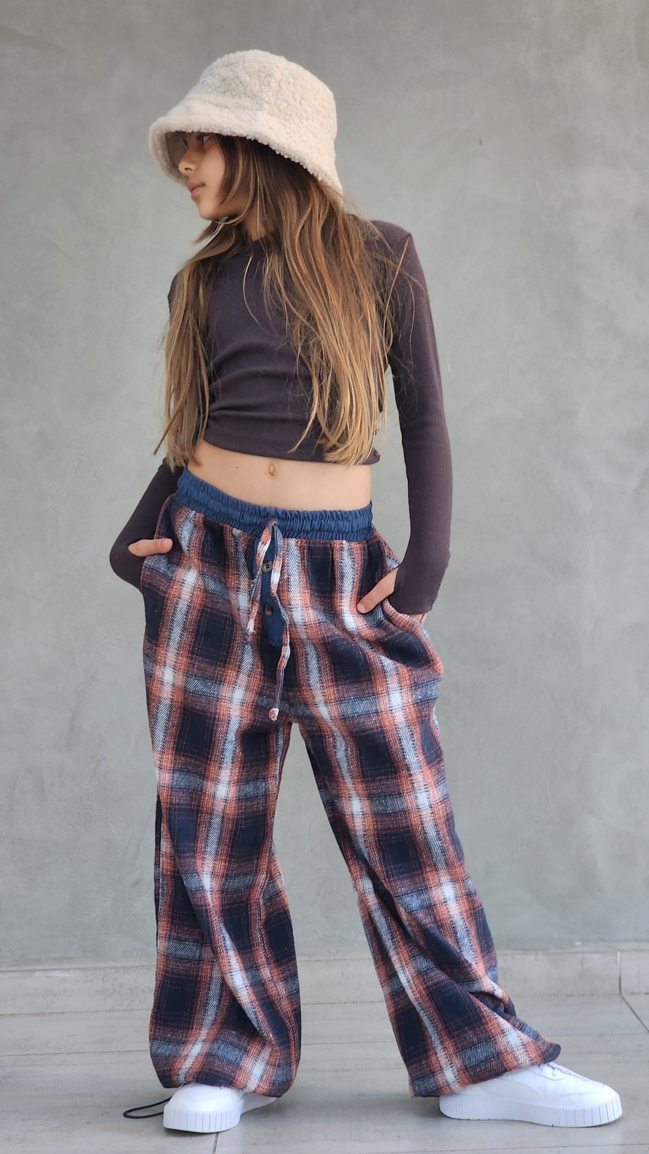 מכנס משובץ חולצה שרוול ארוך לילדות