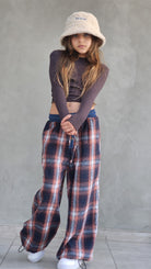 מכנס משובץ חולצה שרוול ארוך לילדות