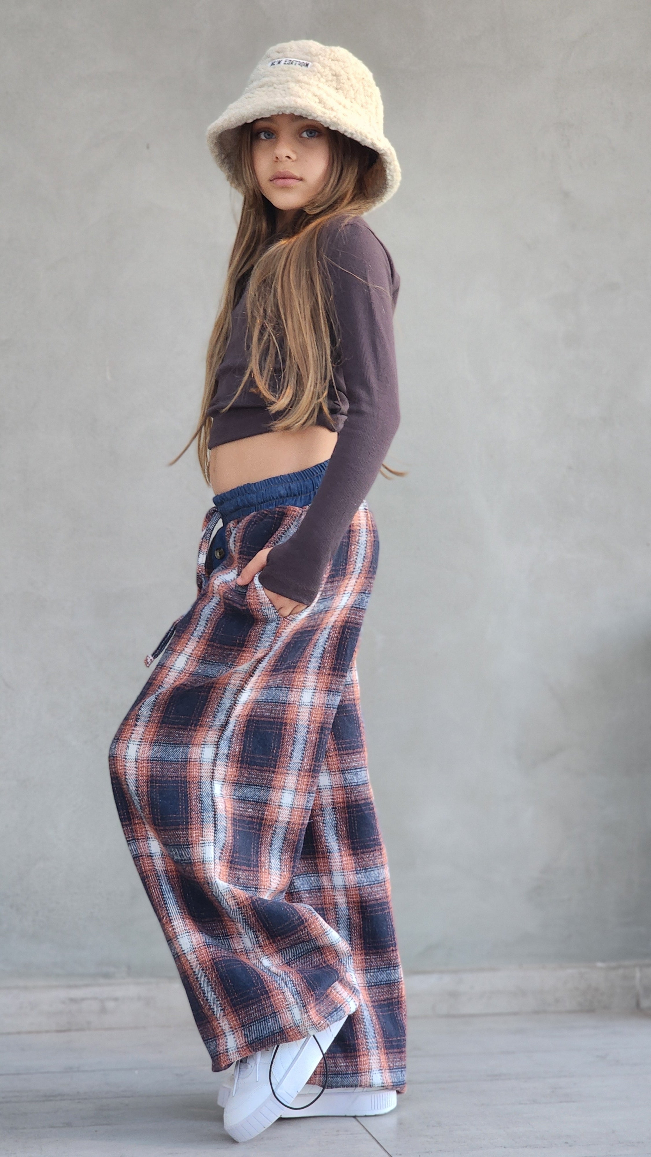 מכנס משובץ חולצה שרוול ארוך לילדות