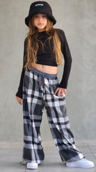 מכנס משובץ חולצה שרוול ארוך לילדות