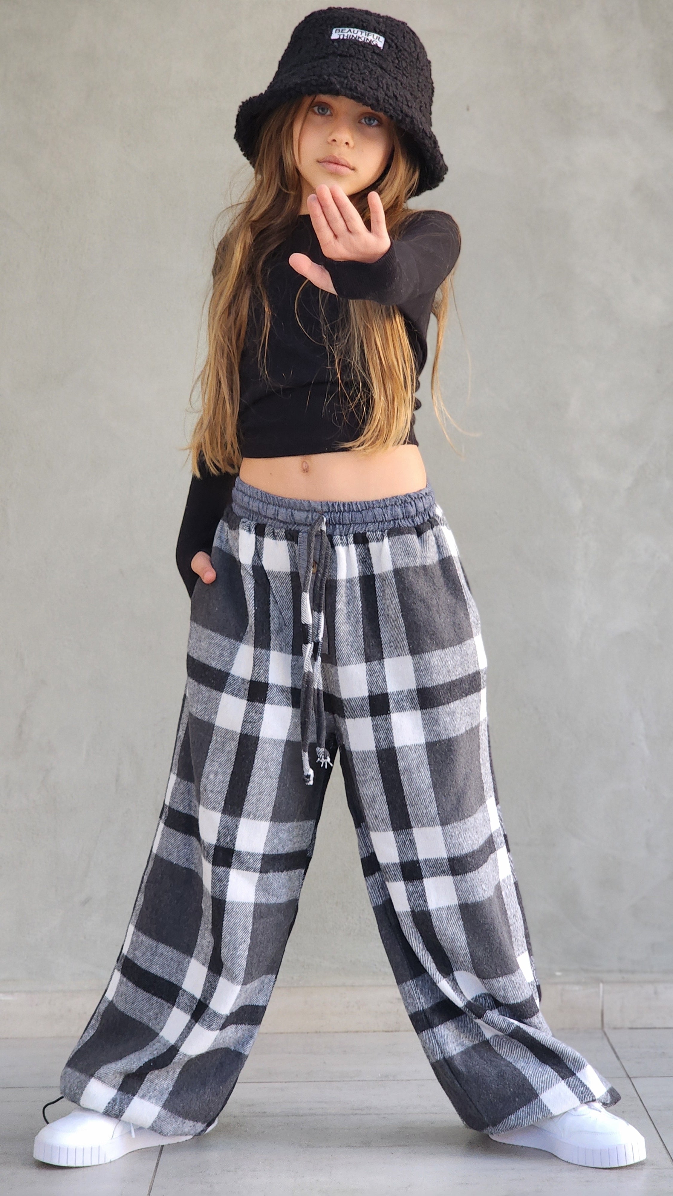 מכנס משובץ חולצה שרוול ארוך לילדות