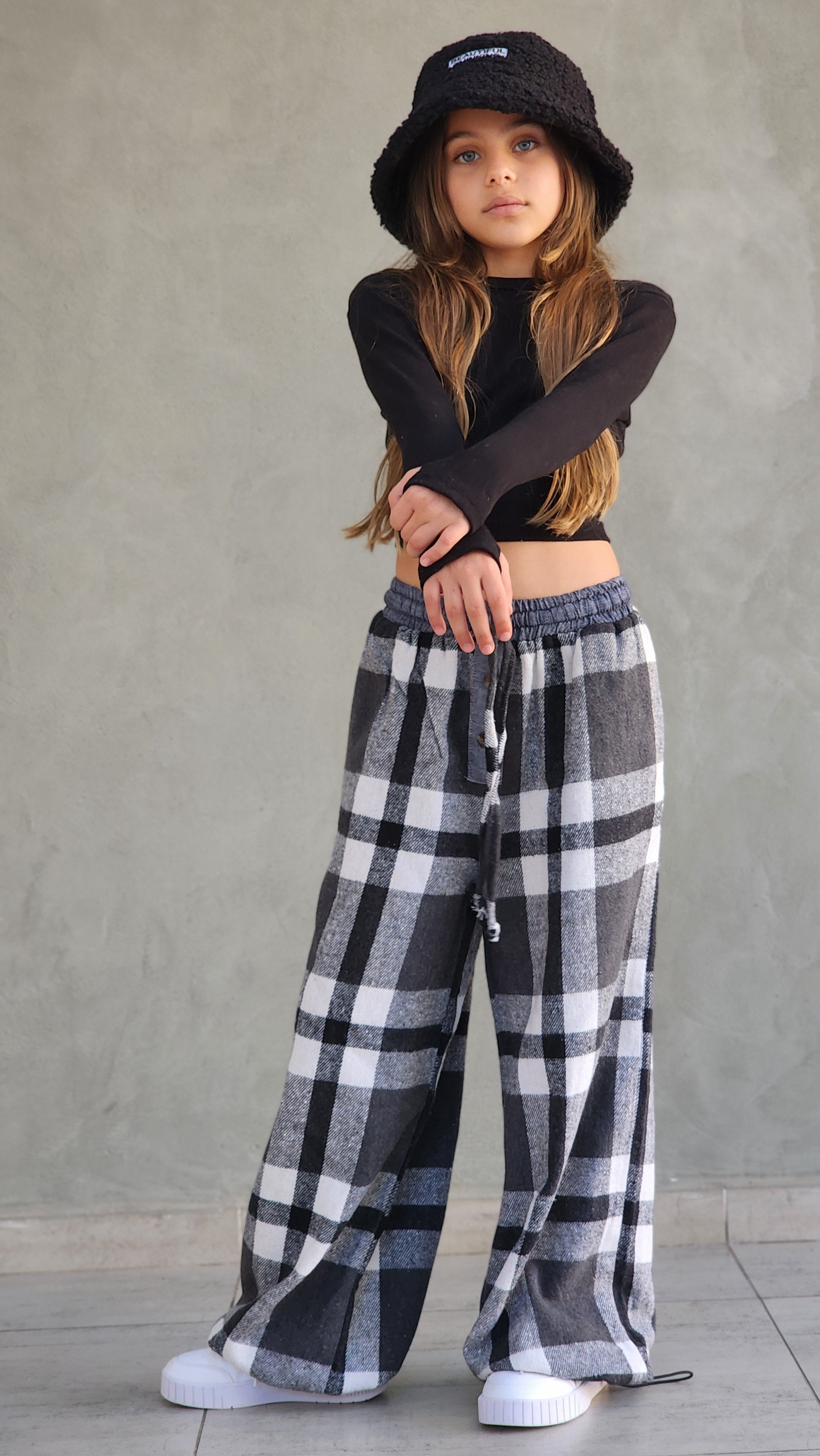 מכנס משובץ חולצה שרוול ארוך לילדות