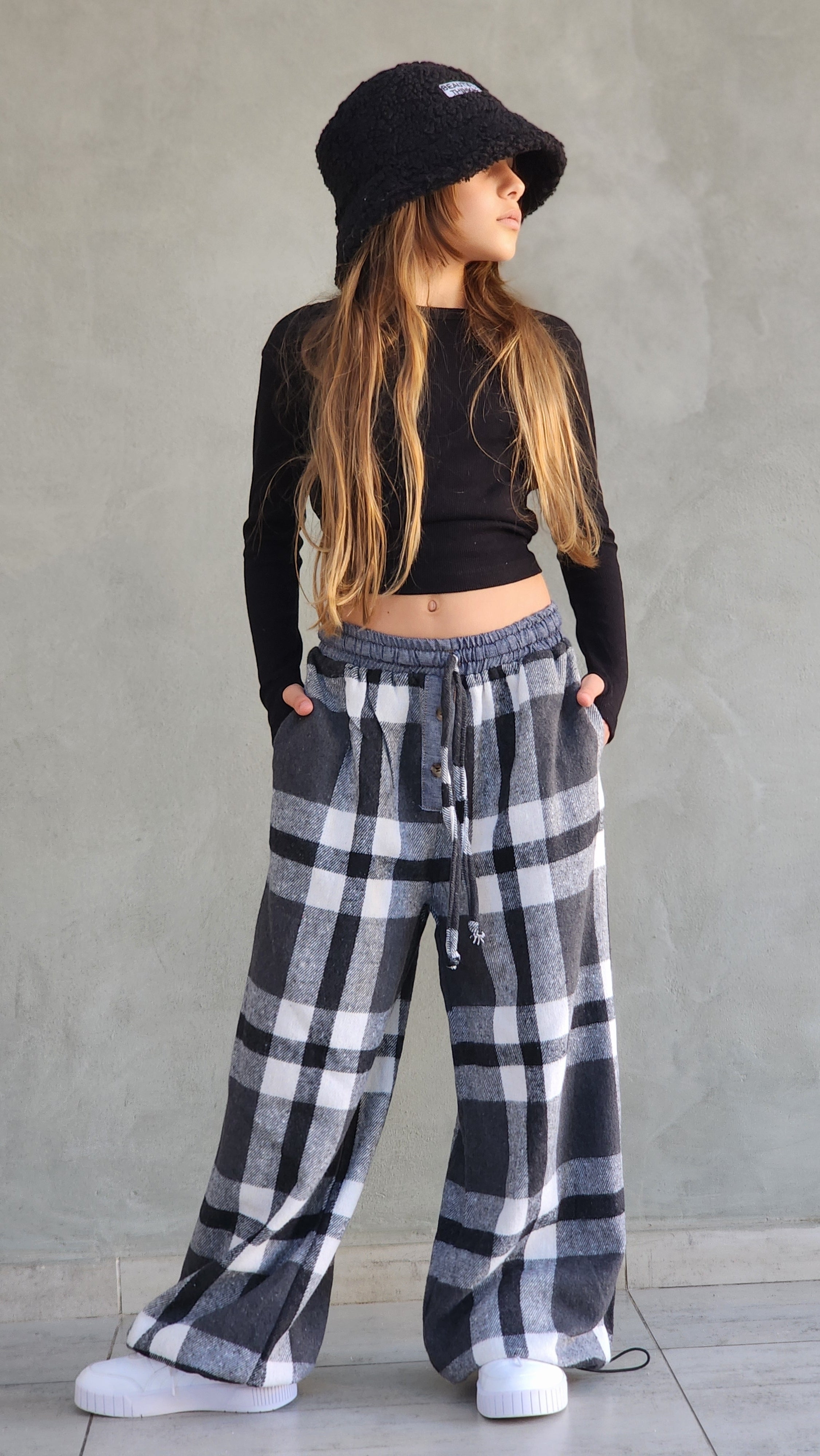 מכנס משובץ חולצה שרוול ארוך לילדות