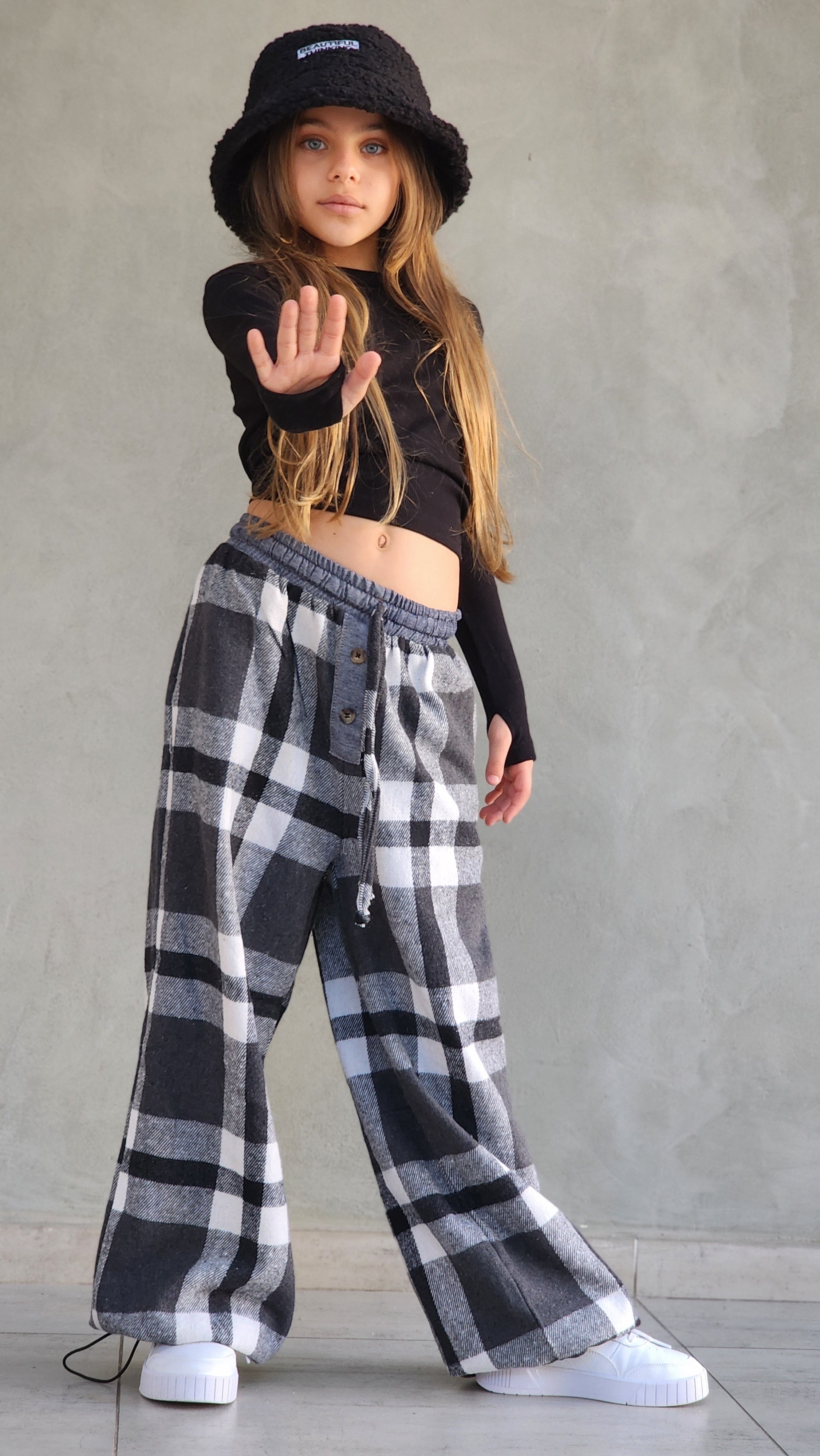 מכנס משובץ חולצה שרוול ארוך לילדות