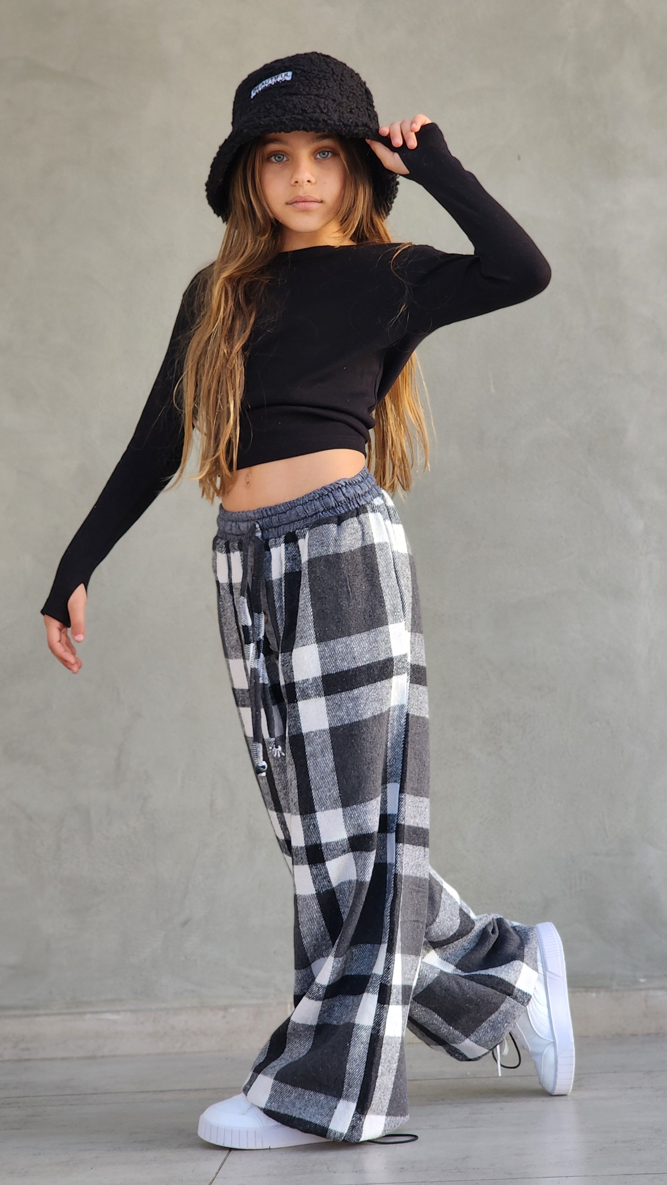 מכנס משובץ חולצה שרוול ארוך לילדות