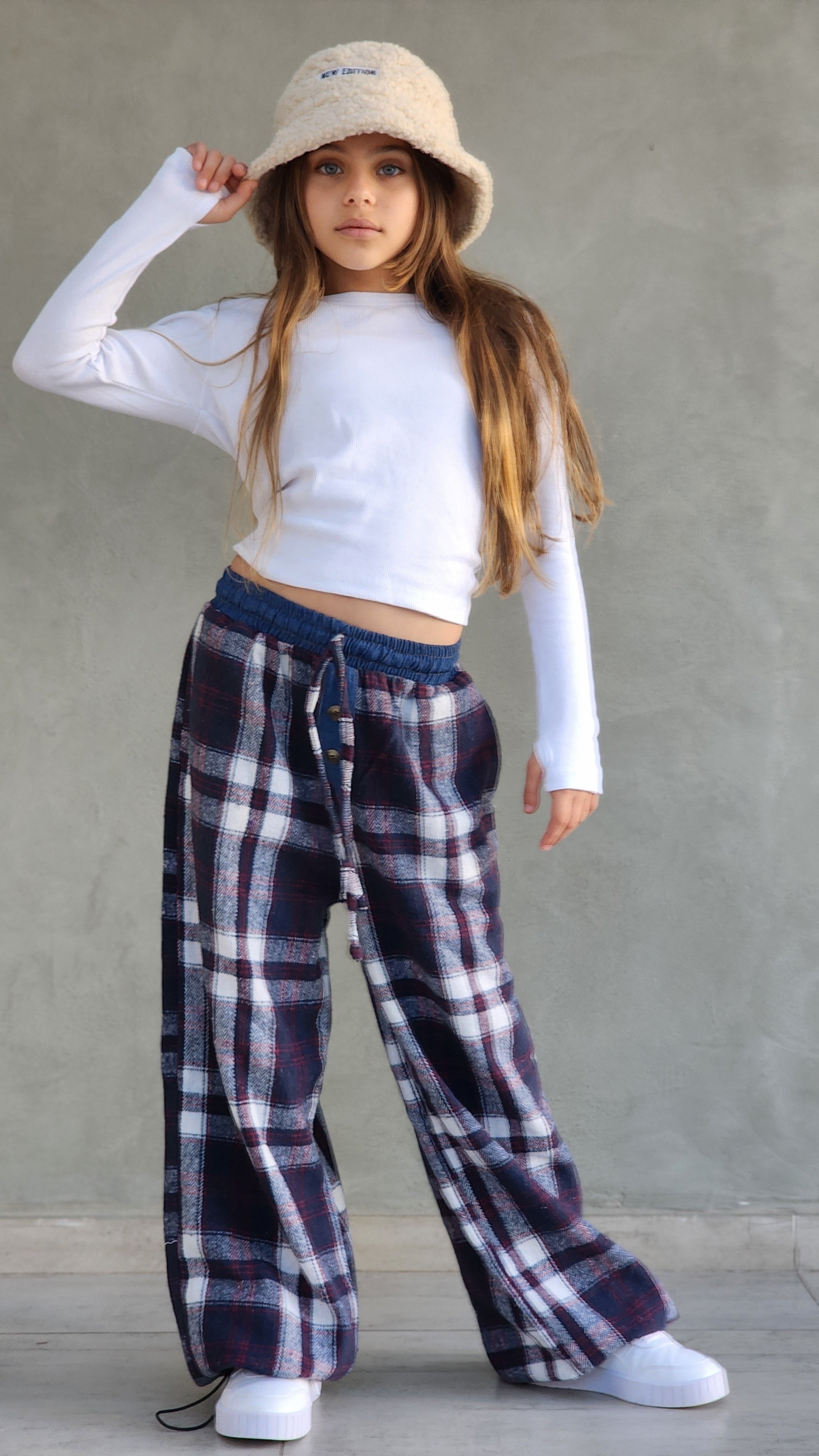 מכנס משובץ חולצה שרוול ארוך לילדות