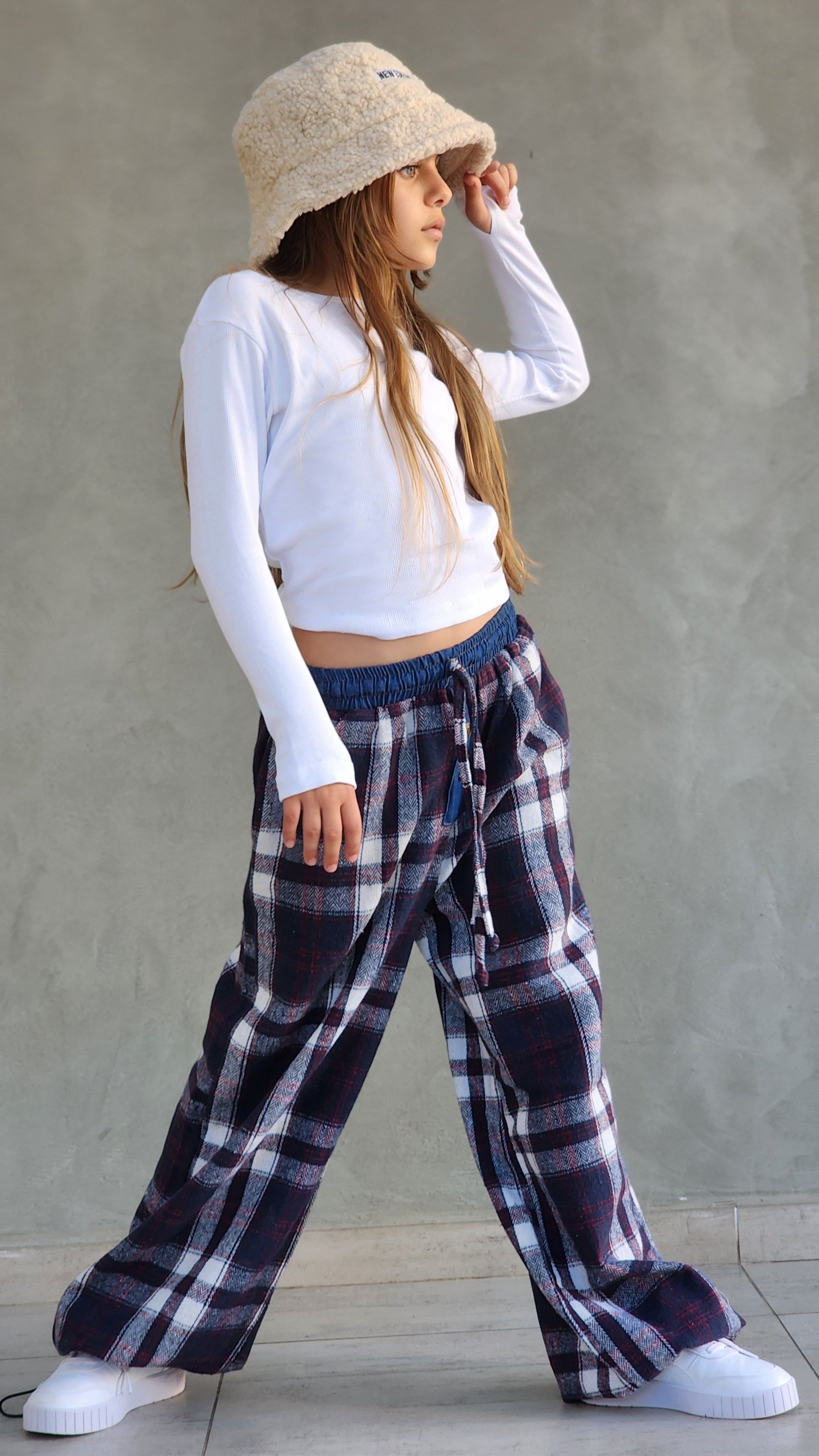 מכנס משובץ חולצה שרוול ארוך לילדות