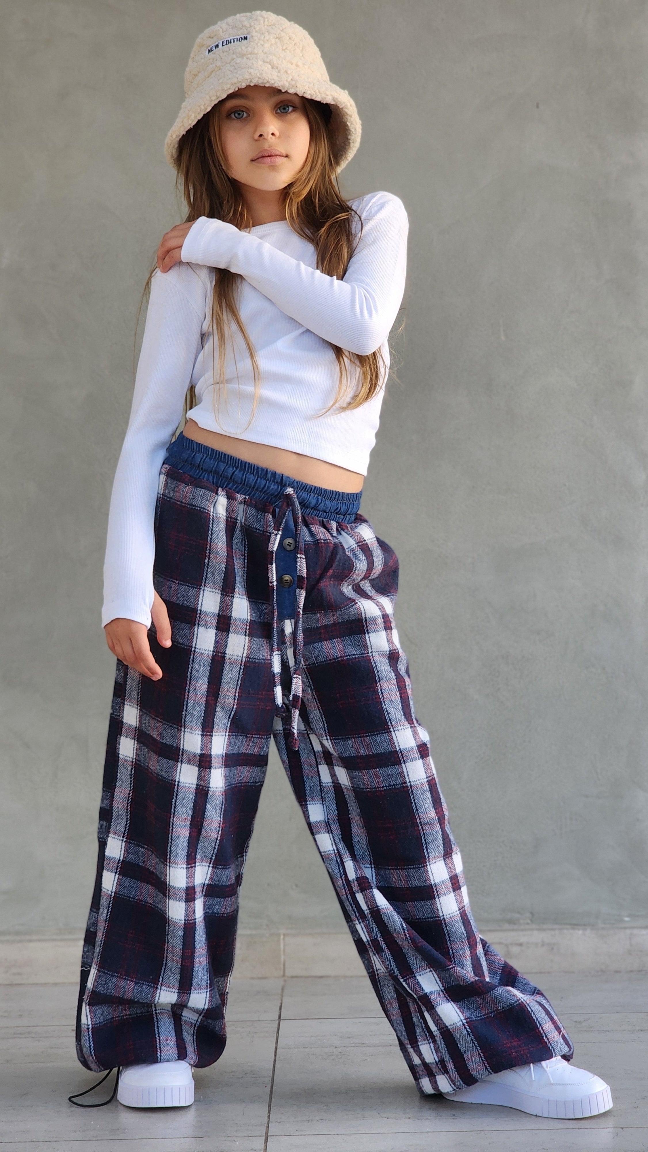 מכנס משובץ חולצה שרוול ארוך לילדות