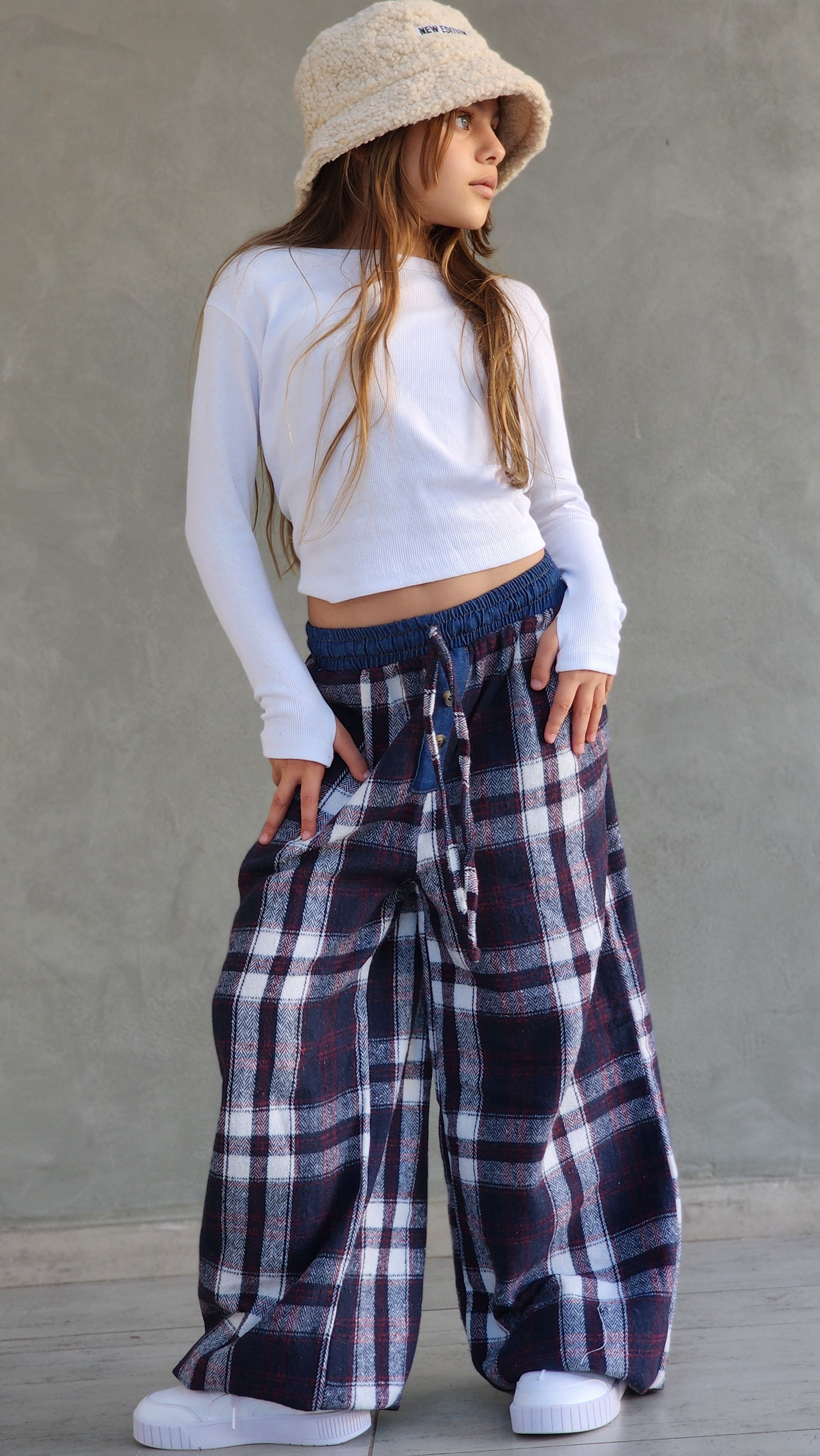 מכנס משובץ חולצה שרוול ארוך לילדות