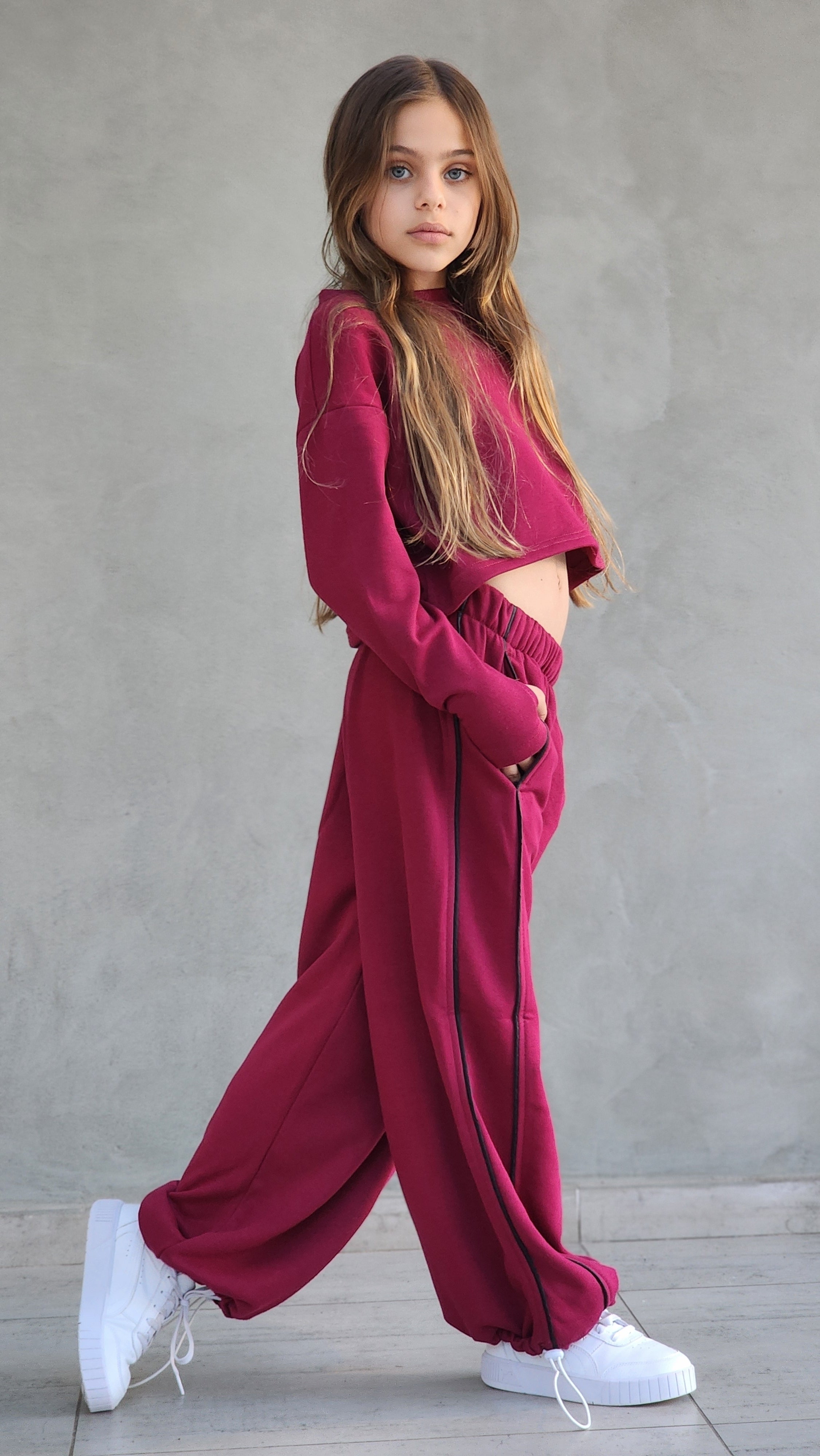 סט פרנצ'טרי מכנס 2 פספול עם חולצה תואמת