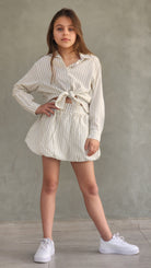 סט פסים לבנות חצאית בלון וחולצה מכופתרת DUNEKIDS