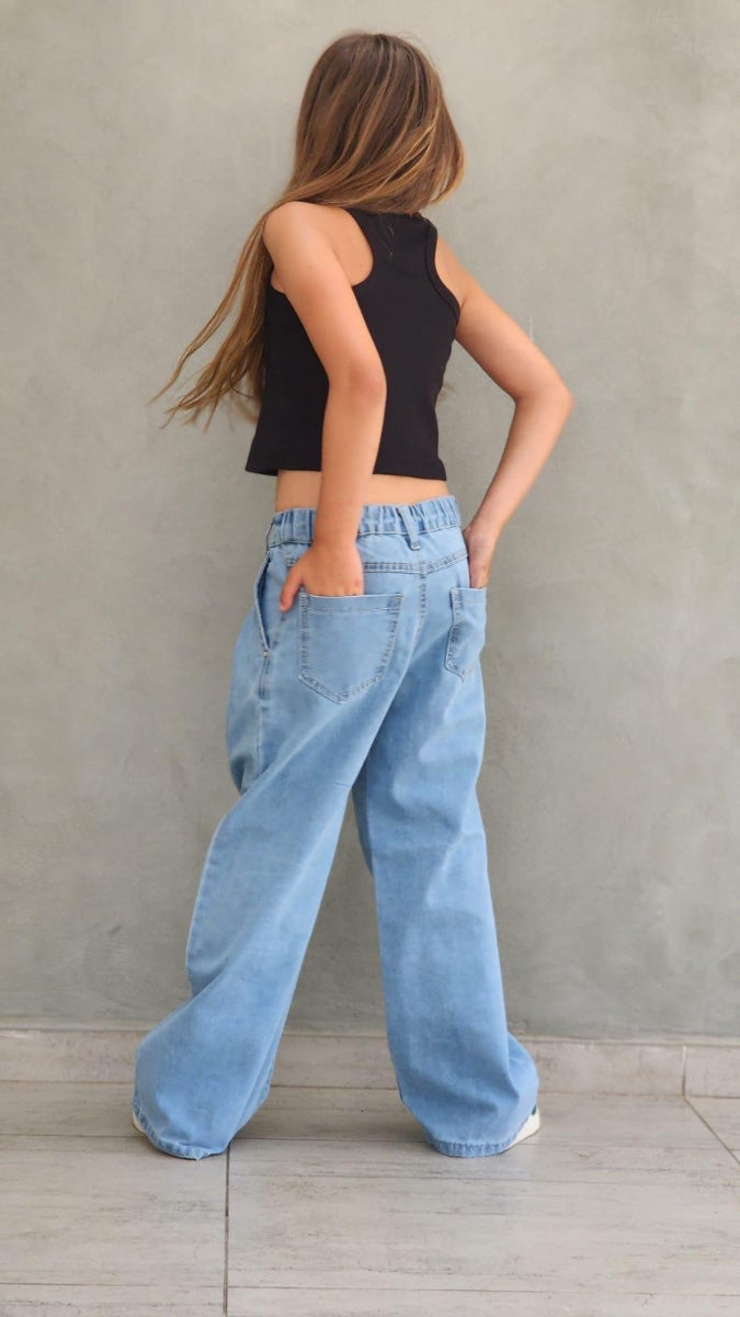 מכנס ג׳ינס פנסים עם גומי בגב