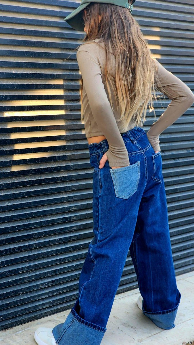 מכנס ג'ינס קיפול כיס הפוך