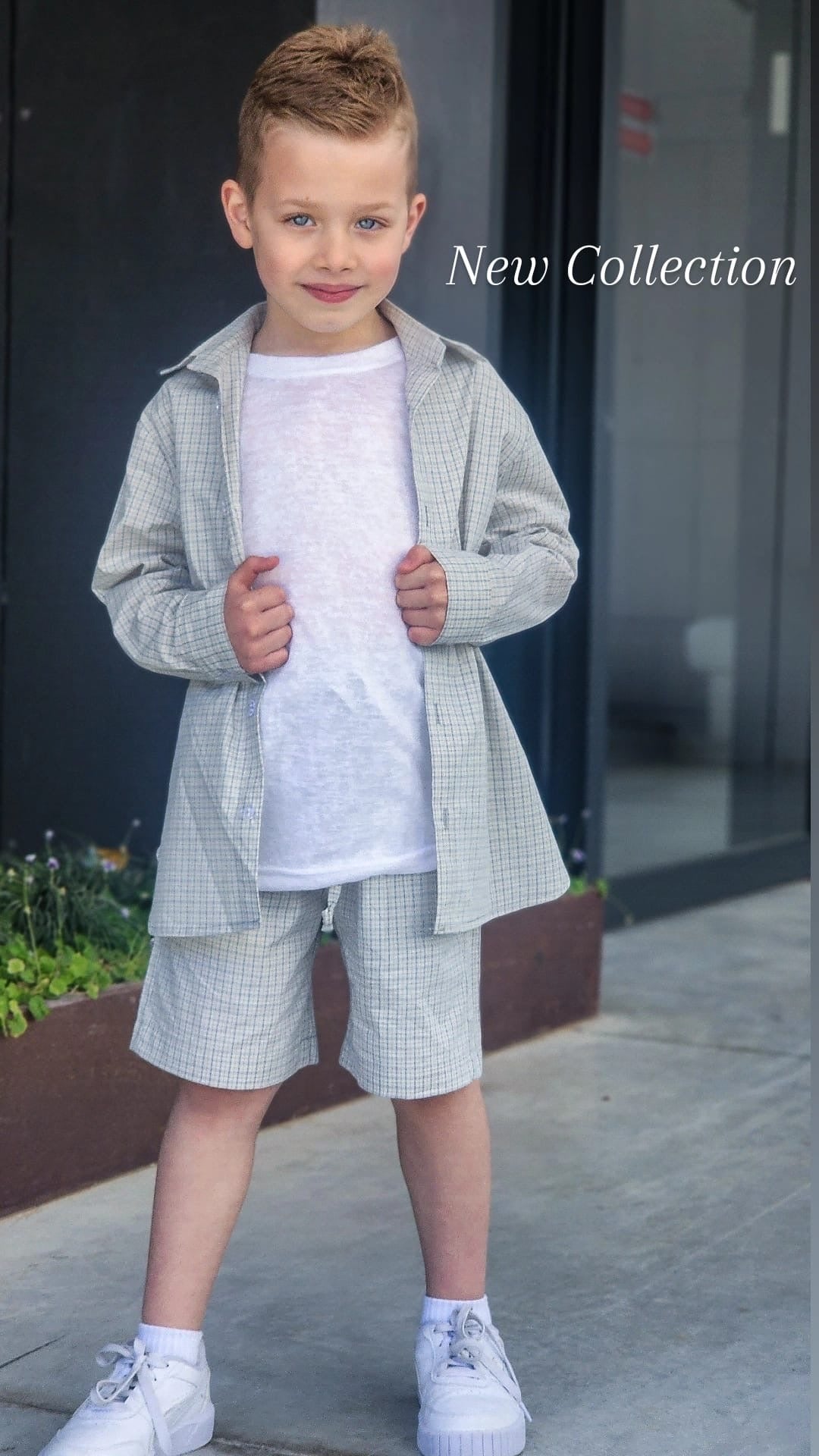 סט בנים ברמודה חולצה מכופתרת וטישרט