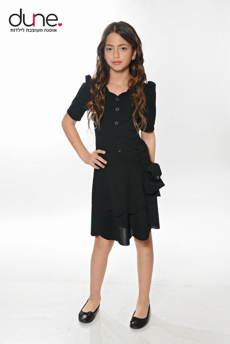 שמלת סקובה כפתור בצורת פרח בשילוב תיק קטן תפור