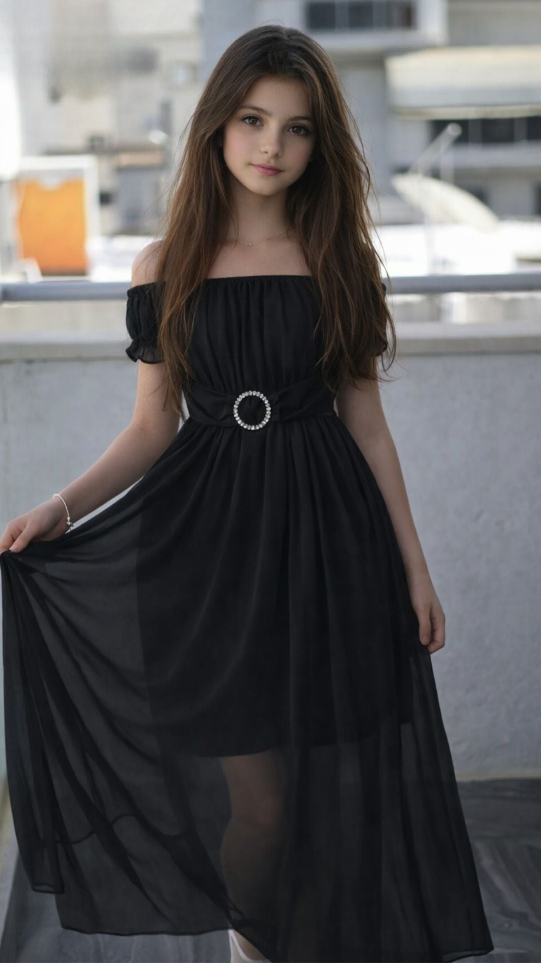 שמלה לילדה לארוע מקסי  שחורה