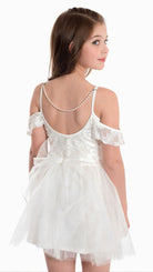 שמלת בת מצווש טוטו שילוב תחרה ושרשרת פנינים